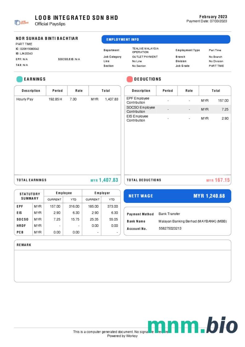 Loob zintegrowany szablon payslip marki herbaty w formatach Word i PDF